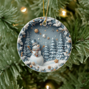 Blaue 3D-Weihnachts-Cute-Happy-Eule Keramik Ornament
