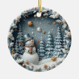 Blaue 3D-Weihnachts-Cute-Happy-Eule Keramik Ornament