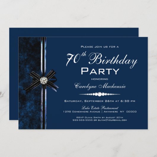 Blaue 70. Geburtstagsparty Einladung (Vorne/Hinten)