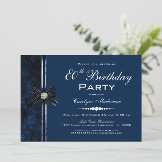 Blaue 80. Geburtstagsparty Einladung (Stehend Vorderseite)