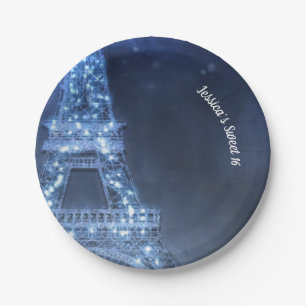 Blaue Abend Verzauberte Nacht in Paris Eiffelturm Pappteller