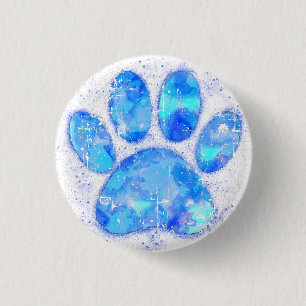 Blaue abgenutzte Vintage-Wasserfarbe-Hundepfotenab Button
