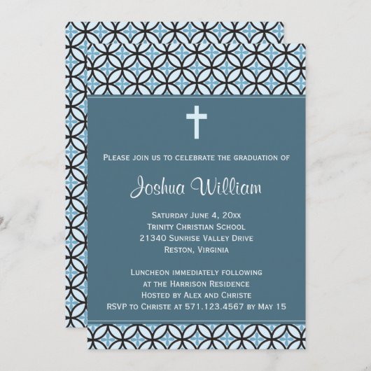 Blaue Abschluss-Ankündigung / Einladung (Vorne/Hinten)
