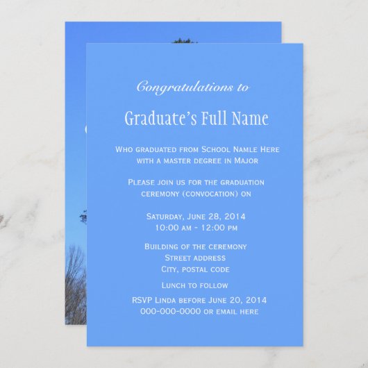 Blaue Abschluss Einladung (Vorne/Hinten)