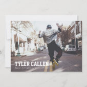 Blaue Abschlussanzeige mit vollem Foto Einladung (Vorderseite)