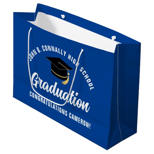 Blaue Abschlussfeier Personalisiert 2026 Absolvent Große Geschenktüte (Vorderseite Schrägansicht)