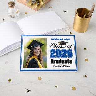 Blaue Abschlussklasse 2026 Foto Kleine Graduierung Gästebuch