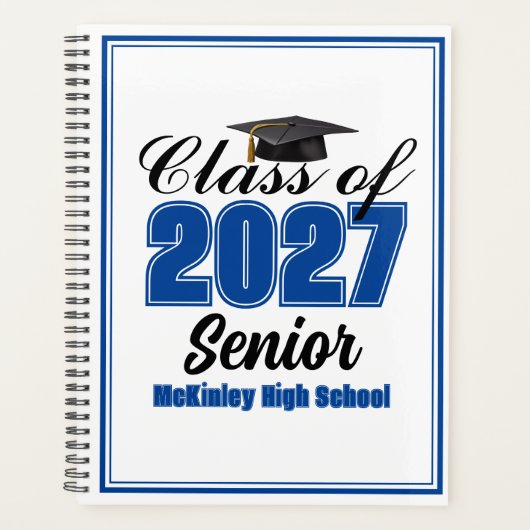 Blaue Abschlussklasse 2027 Senior Custom High Scho Planer (Vorderseite)