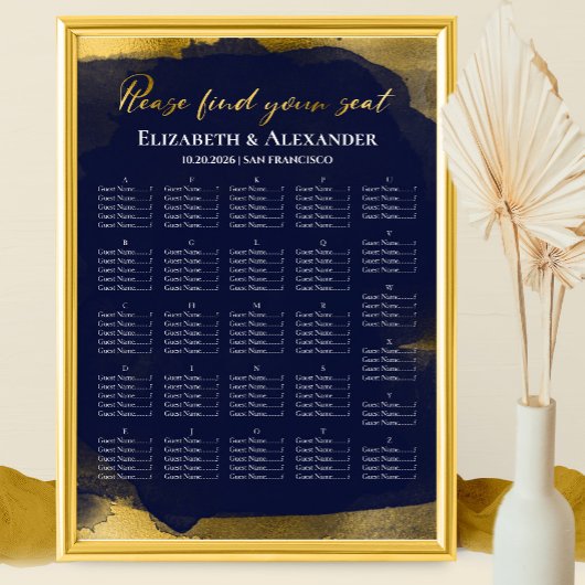 Blaue Abstrakte Alphabetische Hochzeitstabelle Poster