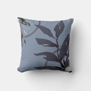 Blaue Abstrakte Aquarellfarben-Blätter Kissen