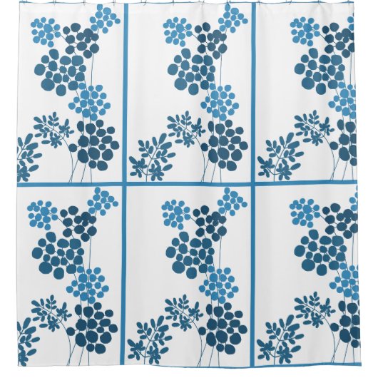Blaue abstrakte Blumen Duschvorhang (Vorderseite)
