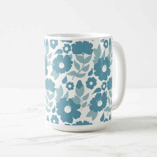 Blaue abstrakte Blumenverpackung Kaffeetasse (VorderseiteRechts)