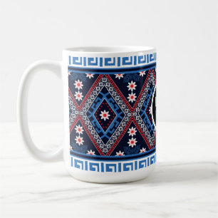 Blaue abstrakte ethnische geometrische Muster mit  Kaffeetasse