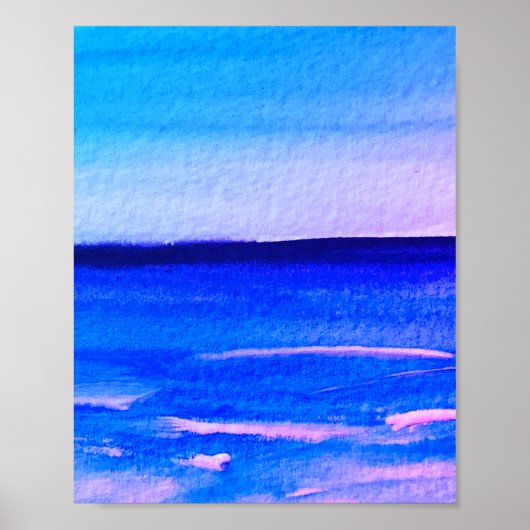 Blaue abstrakte Fun Wasserfarben Kunst Wellen Einz Poster (Vorne)