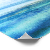 Blaue abstrakte Fun Wasserfarben Kunst Wellen Einz Poster (Ecke)