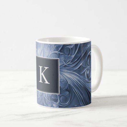 Blaue Abstrakte Geblüht Monogramm-Tasse Kaffeetasse (VorderseiteRechts)