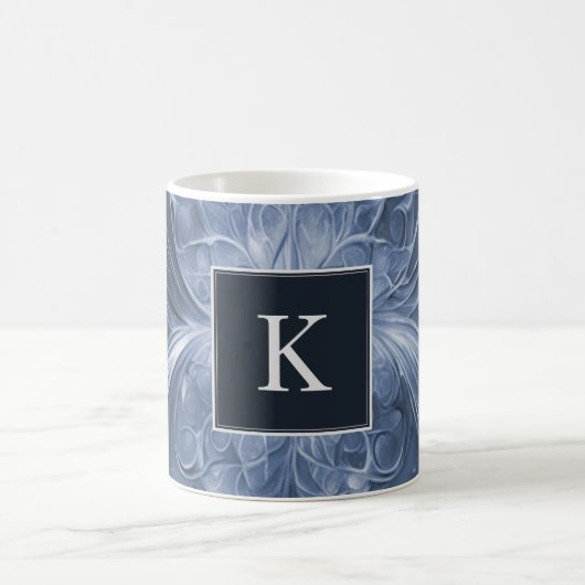 Blaue Abstrakte Geblüht Monogramm-Tasse Kaffeetasse (Mittel)