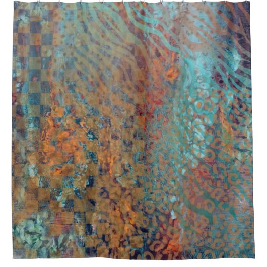 Blaue Abstrakte gemischte Tiere und Zebrahaut  Duschvorhang (Vorderseite)