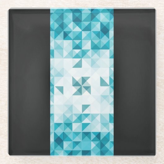 Blaue abstrakte geometrische Hintergrund-Schablone Glasuntersetzer (Vorderseite)