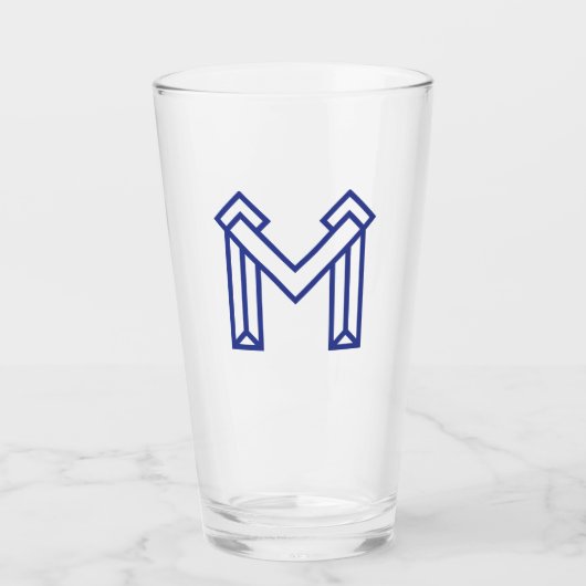 Blaue abstrakte geometrische M Glas (Vorderseite)