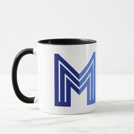 Blaue abstrakte geometrische M Tasse (Links)