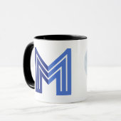 Blaue abstrakte geometrische M Tasse (Vorderseite Links)