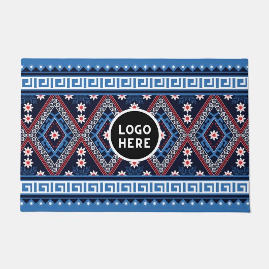 Blaue Abstrakte geometrische Muster mit Logo Fußmatte (Vorderseite)
