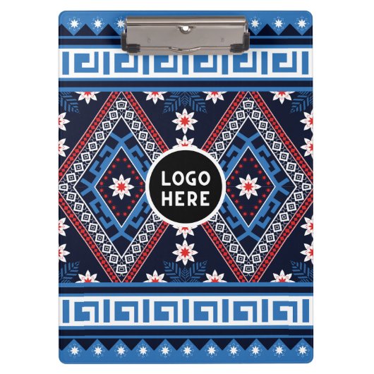 Blaue Abstrakte geometrische Muster mit Logo Klemmbrett (Vorderseite)
