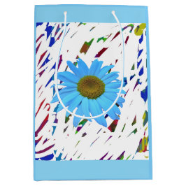 Blaue abstrakte Grafik-Geschenktasche mit Gänseblü Mittlere Geschenktüte