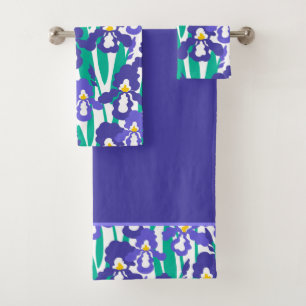 Blaue Abstrakte Iris Blumenmuster-Grenze Badhandtuch Set
