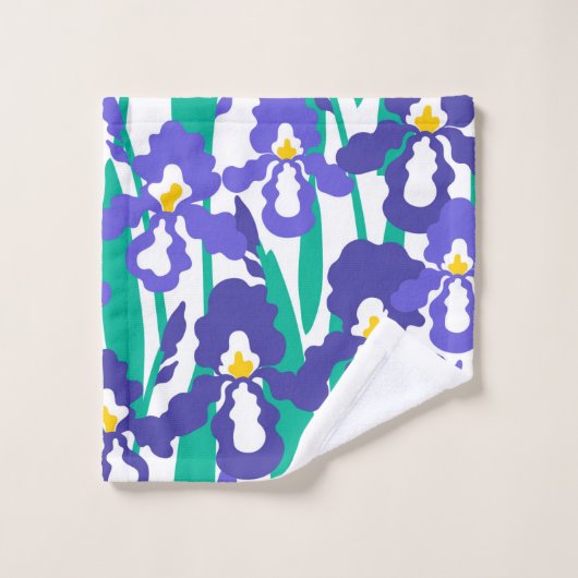 Blaue Abstrakte Iris Blumenmuster-Grenze Badhandtuch Set (Waschlappen)