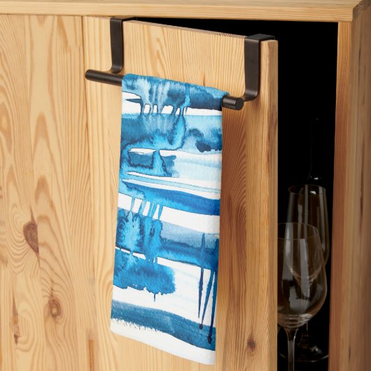 Blaue abstrakte Kunstaquarellbilder Geschirrtuch (Drittel gefaltet)