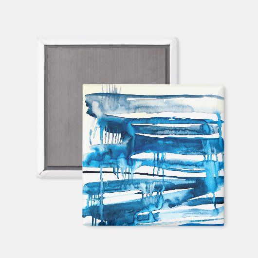 Blaue abstrakte Kunstaquarellbilder Magnet (Vorderseite/Rückseite)