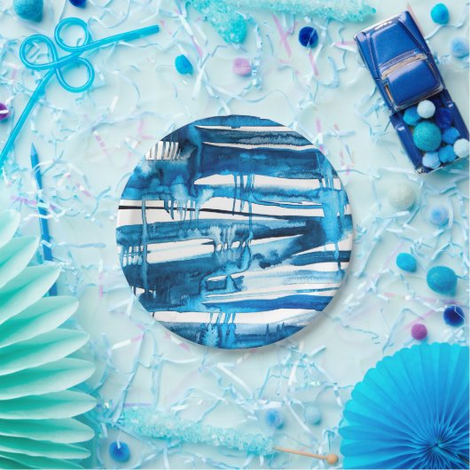 Blaue abstrakte Kunstaquarellbilder Pappteller (Party)