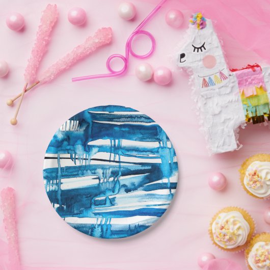 Blaue abstrakte Kunstaquarellbilder Pappteller (Party)