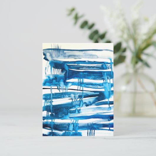 Blaue abstrakte Kunstaquarellbilder Postkarte (Stehend Vorderseite)