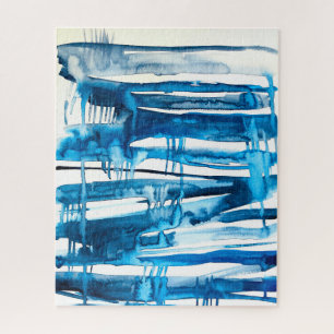 Blaue abstrakte Kunstaquarellbilder Puzzle