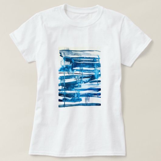 Blaue abstrakte Kunstaquarellbilder T-Shirt (Design vorne)