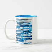 Blaue abstrakte Kunstaquarellbilder Zweifarbige Tasse (Links)