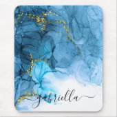 Blaue Abstrakte Marmorplatte Mousepad (Vorne)