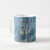 Blaue abstrakte Mischmedium-Kunst-Tasse Kaffeetasse (Vorderseite Links)