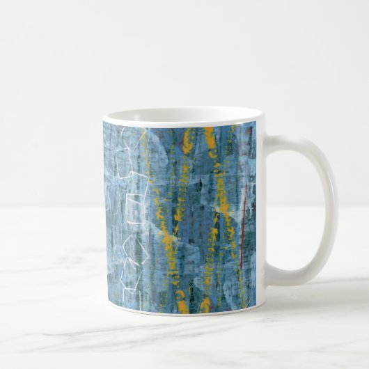 Blaue abstrakte Mischmedium-Kunst-Tasse Kaffeetasse (Rechts)