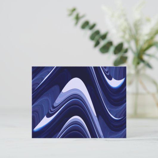 Blaue Abstrakte Moderne Kunst Postkarte (Stehend Vorderseite)
