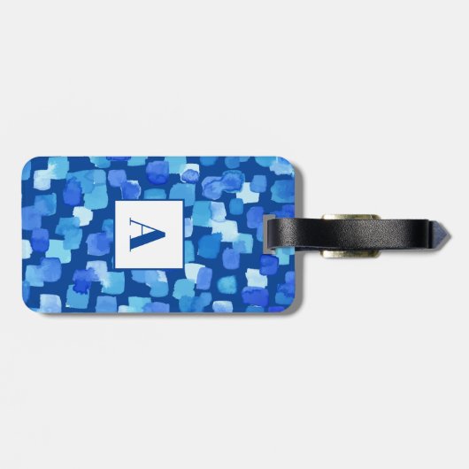 Blaue Abstrakte Monogramm Gepäckanhänger (Rückseite horizontal)