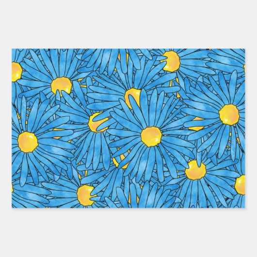 Blaue Abstrakte Pen & Aquarellfarben-Aster-Muster Geschenkpapier Set (Vorderseite 3)