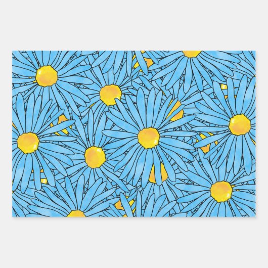 Blaue Abstrakte Pen & Aquarellfarben-Aster-Muster Geschenkpapier Set (Vorderseite 2)