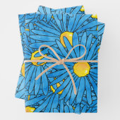 Blaue Abstrakte Pen & Aquarellfarben-Aster-Muster Geschenkpapier Set (Beispiel)