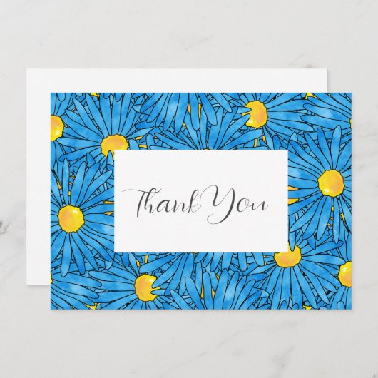 Blaue Abstrakte Pen- und Aquarellfarben-Rastermust Dankeskarte (Vorne/Hinten)