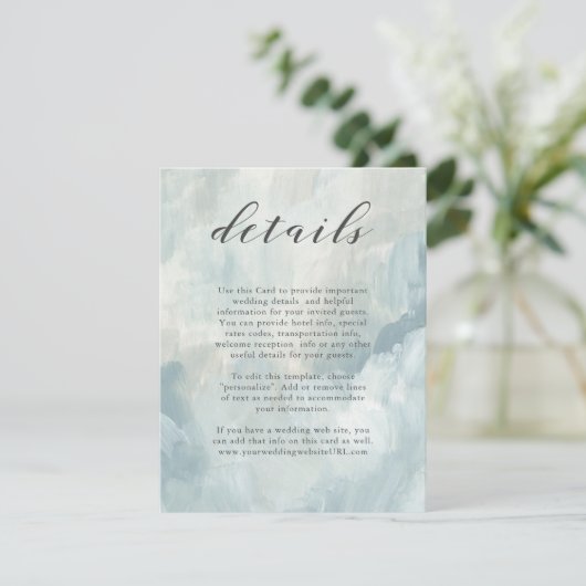 Blaue Abstrakte Pinselstriche für Hochzeiten Begleitkarte (Stehend Vorderseite)