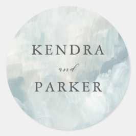 Blaue Abstrakte Pinselstriche Hochzeit Runder Aufkleber